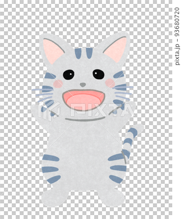 Illustration of a happy cat outline = partial solid line & color mackerel cat 93680720