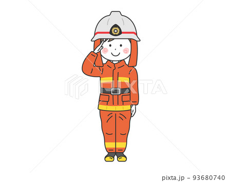 敬礼をする、消防隊員の男性のイラスト 93680740