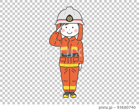 敬礼をする、消防隊員の男性のイラスト 93680740