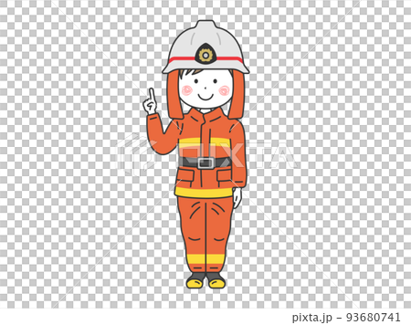 指を指して説明する、消防隊員の男性のイラスト 93680741