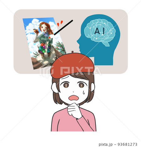 イラストを描くAI　困るイラストレーター　女性 93681273