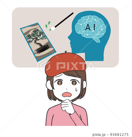 アートを描くAI　困るイラストレーター　女性 93681275