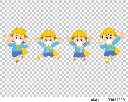 マスクを付けた保育園児がジャンプしている 93681329
