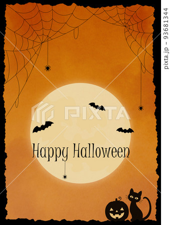 ハロウィン 背景イラスト 蜘蛛の巣と満月の夜 ハロウィン 背景イラスト 蜘蛛の巣と満月の夜 93681344