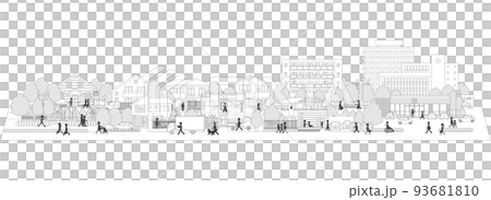 Vector illustration of people walking in the city. Line drawing illustration. Vector illustration of people walking in the city. Line drawing illustration. 93681810