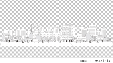 人們在城市中行走的矢量插圖. 線條畫插圖。 人們在城市中行走的矢量插圖. 線條畫插圖。 93681813