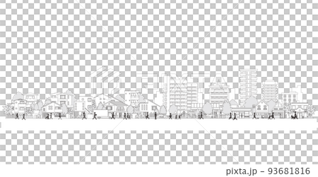 Vector illustration of people walking in the city. Line drawing illustration. 93681816