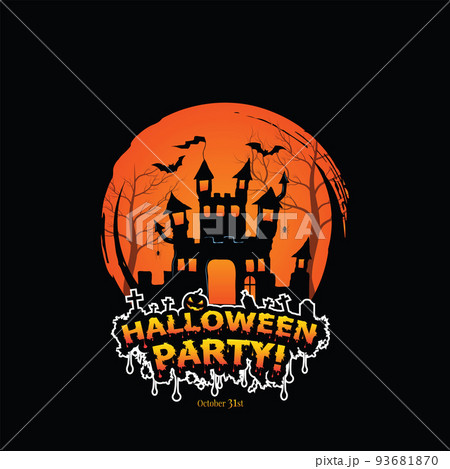 Halloween party poster with Haunted castle. illustrator Vector Eps 10 93681870