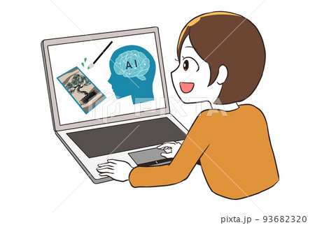AIでアートを描く　ノートパソコン　女性 93682320