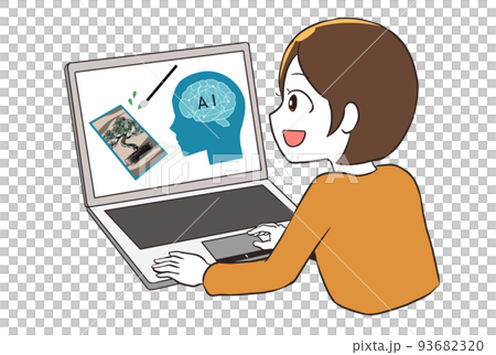 AIでアートを描く　ノートパソコン　女性 93682320