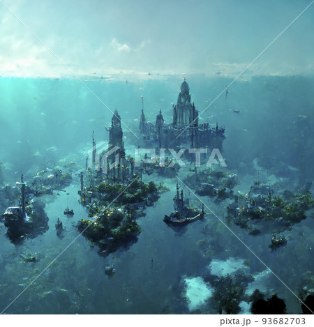 海の底にある海底都市　混沌とした海　「AI生成画像」 93682703