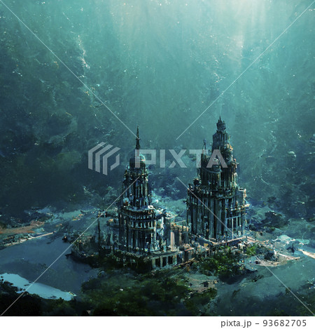 海の底にある海底都市 混沌とした海「AI生成画像」のイラスト素材 ...