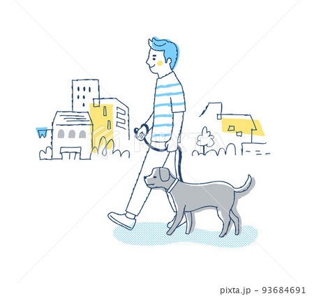 犬の散歩をしている若い男性 93684691