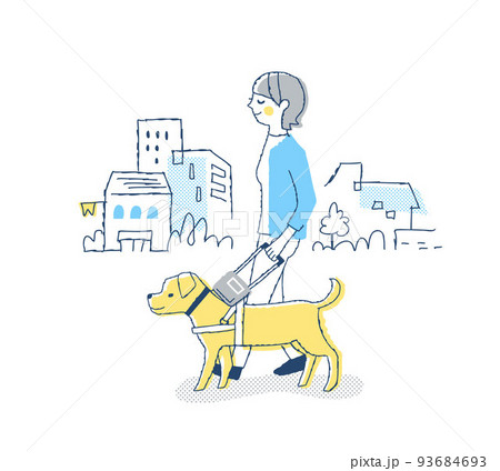 盲導犬と歩く視覚障がい者の女性 盲導犬と歩く視覚障がい者の女性 93684693