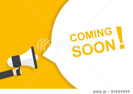 hand holding megaphone with coming soon speech bubble banner vector with copy space for business, marketing, flyers, banners, presentations, and posters. illustration 93684894