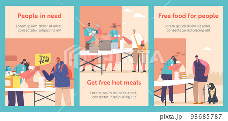 Poor People Getting Warm Food Cartoon Banners, Volunteers Distribute Free Meals at Shelter Helping Bums, Refugees Poor People Getting Warm Food Cartoon Banners, Volunteers Distribute Free Meals at Shelter Helping Bums, Refugees 93685787