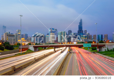 Chicago downtown skyline at twilight 93686010