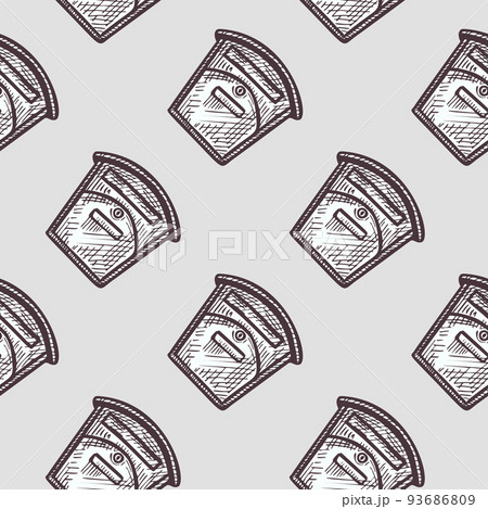 Mailbox engraved seamless pattern. Vintage letterbox in hand drawn style. 93686809