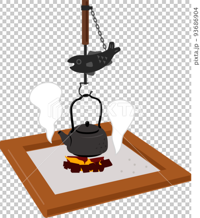 鉄瓶を吊り下げた囲炉裏 鉄瓶を吊り下げた囲炉裏 93686904