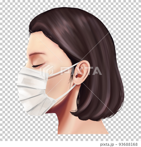 一個戴著面具、閉上眼睛的女人的側面圖 光柵材料 93688168