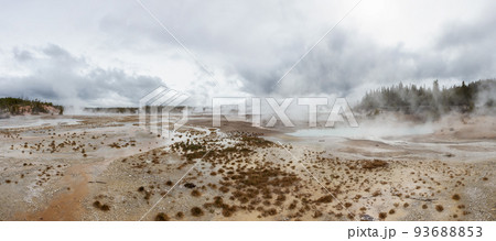 Hot spring Geyser with colorful water in American Landscape. Hot spring Geyser with colorful water in American Landscape. 93688853