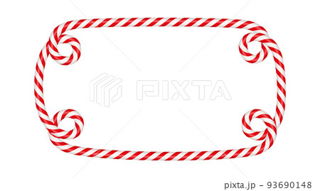Christmas candy cane rectangle frame with red and white stripe. Xmas border with striped candy lollipop pattern. Blank christmas and new year template Vector illustration isolated on white background Christmas candy cane rectangle frame with red and white stripe. Xmas border with striped candy lollipop pattern. Blank christmas and new year template Vector illustration isolated on white background 93690148