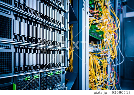 Row of hard disks used for data storage in internet data center Row of hard disks used for data storage in internet data center 93690512