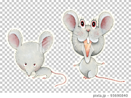A mouse with a calm face and a mouse with a surprised face Hand-drawn style 93690840