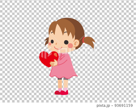 一個可愛的小女孩抱著一顆心,全身,白色背景,剪貼畫的插圖 一個可愛的小女孩抱著一顆心,全身,白色背景,剪貼畫的插圖 93691159