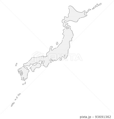 手書きのおしゃれな日本地図 - 薄いグレーのボーダーで塗ったシンプルな日本列島