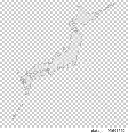手書きのおしゃれな日本地図 薄いグレーのボーダーで塗ったシンプルな日本列島のイラスト素材