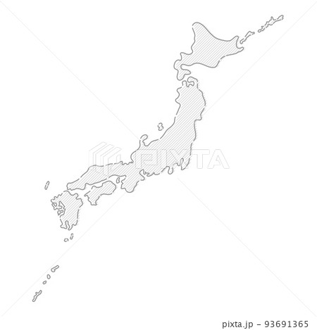 手書きのおしゃれな日本地図 - 薄いグレーの斜めストライプで塗ったシンプルな日本列島