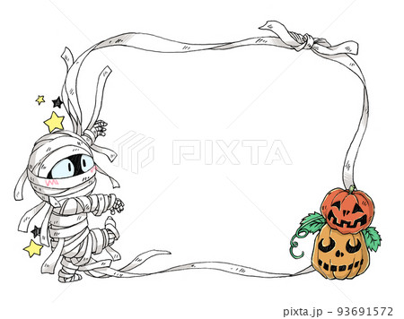 ミイラ男とカボチャのハロウィン用飾りフレームのイラスト素材