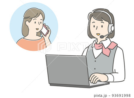 笑顔で女性のお客様と会話するオペレーターの女性 笑顔で女性のお客様と会話するオペレーターの女性 93691998