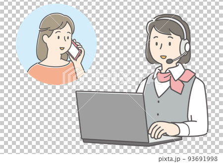 笑顔で女性のお客様と会話するオペレーターの女性 笑顔で女性のお客様と会話するオペレーターの女性 93691998
