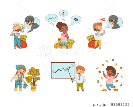 Financial Literacy with Little Kids Having Money Saving Vector Set Financial Literacy with Little Kids Having Money Saving Vector Set 93692135