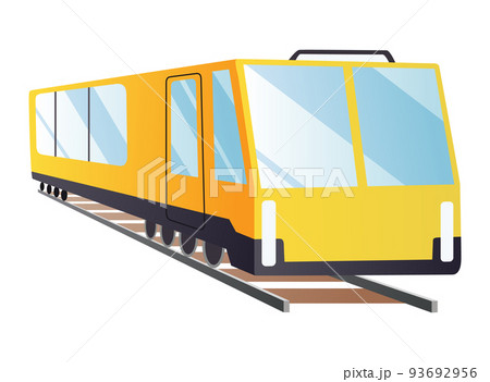 Train engine flat cartoon. Railroad passenger train or carriage. Train transport railway, carriage travel locomotive, wagon transportation passenger 93692956