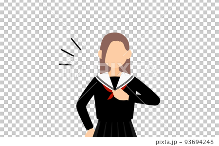 セーラー服を着た女子生徒、胸を叩くお任せのポーズ 93694248