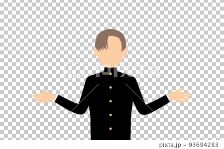 Male student wearing school uniform, gesture to spread both hands 93694283
