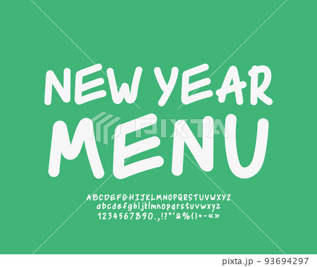 Holiday poster New Year Menu with handwritten lettering white on green 93694297