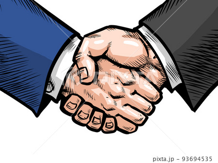 力強い握手をする劇画マンガ風イラストのイラスト素材