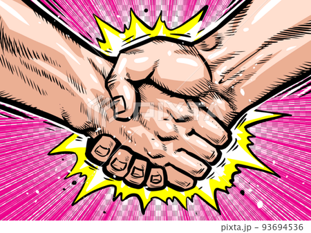 Gekiga manga-style illustration with a strong handshake 93694536