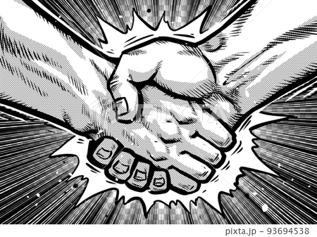Gekiga manga-style illustration with a strong handshake Gekiga manga-style illustration with a strong handshake 93694538
