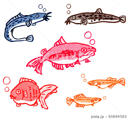 筆書きの川魚五種セット 93694563