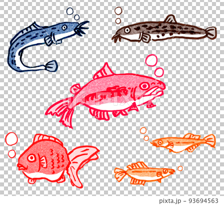 筆書きの川魚五種セット 93694563
