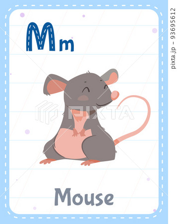 Alphabet printable flashcard with letter M and mouse animal 93695612
