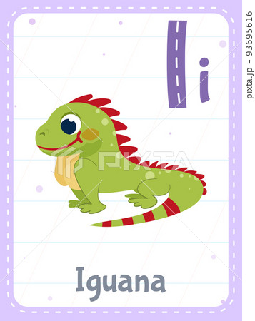 Alphabet printable flashcard with letter I and iguana animal Alphabet printable flashcard with letter I and iguana animal 93695616