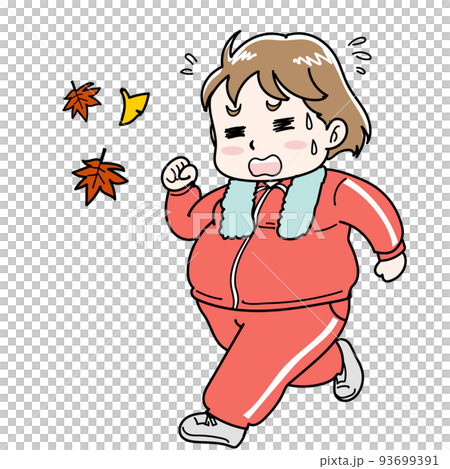 Illustration of a woman running on a diet to gain weight in the fall of appetite 93699391