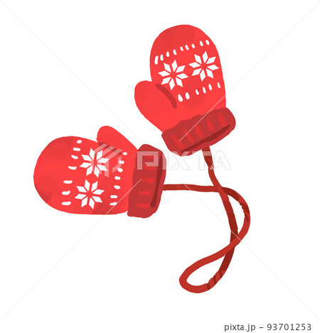 あたたかそうな手描き風の可愛い手袋のイラスト素材