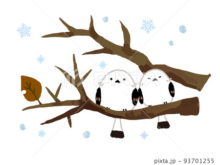 可愛い2匹の手描き風のシマエナガ 可愛い2匹の手描き風のシマエナガ 93701255